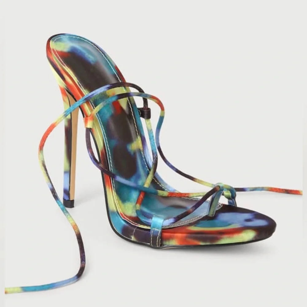 Lulus Smooth Satin Multicolored Heels - Picture 4 of 5